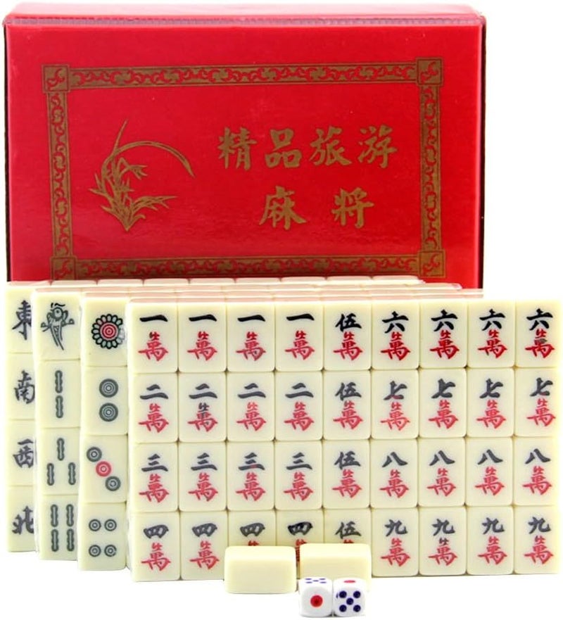klarako Protable Standard Traditional Chinese Mahjong Game Travel Set 144 Tiles in Box Case Tile Games Toy - Image 3