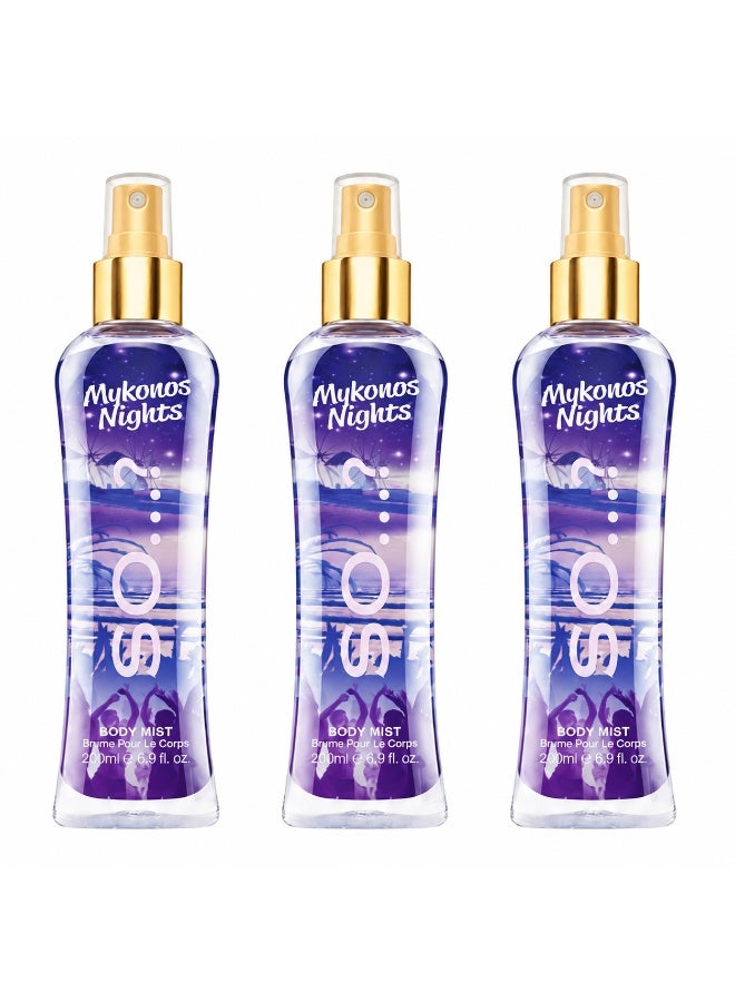 So..? SO…? Summer Escapes Mykonos Nights Body Mist for Women, Fruity Citrus & Sweet Vanilla Long-Lasting Fragrance Spray with Lemon, Mandarin & Jasmine, Perfume Gift for Women & Teen Girls, 200ml, Pack of 3 - Image 1