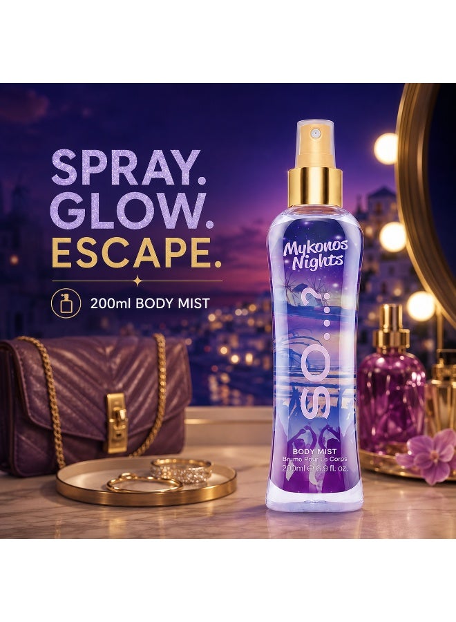 So..? SO…? Summer Escapes Mykonos Nights Body Mist for Women, Fruity Citrus & Sweet Vanilla Long-Lasting Fragrance Spray with Lemon, Mandarin & Jasmine, Perfume Gift for Women & Teen Girls, 200ml, Pack of 3 - Image 3