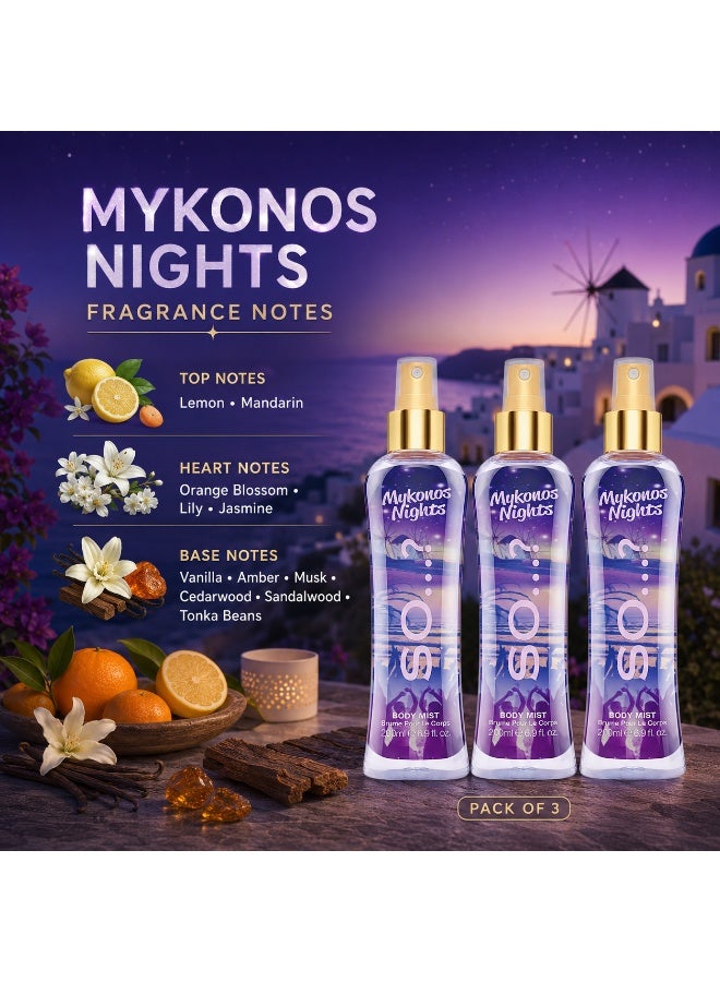So..? SO…? Summer Escapes Mykonos Nights Body Mist for Women, Fruity Citrus & Sweet Vanilla Long-Lasting Fragrance Spray with Lemon, Mandarin & Jasmine, Perfume Gift for Women & Teen Girls, 200ml, Pack of 3 - Image 2