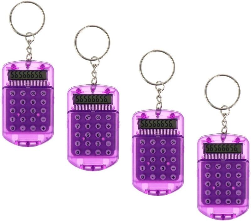 Purple Mini Keychain Calculator 4 Pack Portable Pocket Calculators For School Students And Daily Use - Image 1
