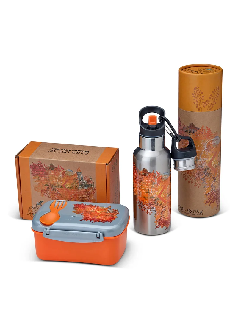 كارل أوسكار Wisdom Combo Pack - Fire  (Stainless steel Flask 0.5 L + Lunchbox  0.9L) Orange