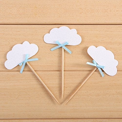 Giuffi 24 Pack White Cloud Cupcake Toppers Kids Birthday Party Decors by Giuffi - Image 1