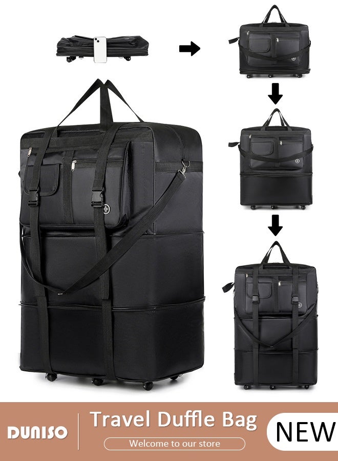 DUNISO Travel Duffle Bag Expandable Foldable Oxford Wheeled Rolling Duffel Bag Waterproof Lightweight Travel Luggage Bags with Wheels for Camping Hiking - Image 1
