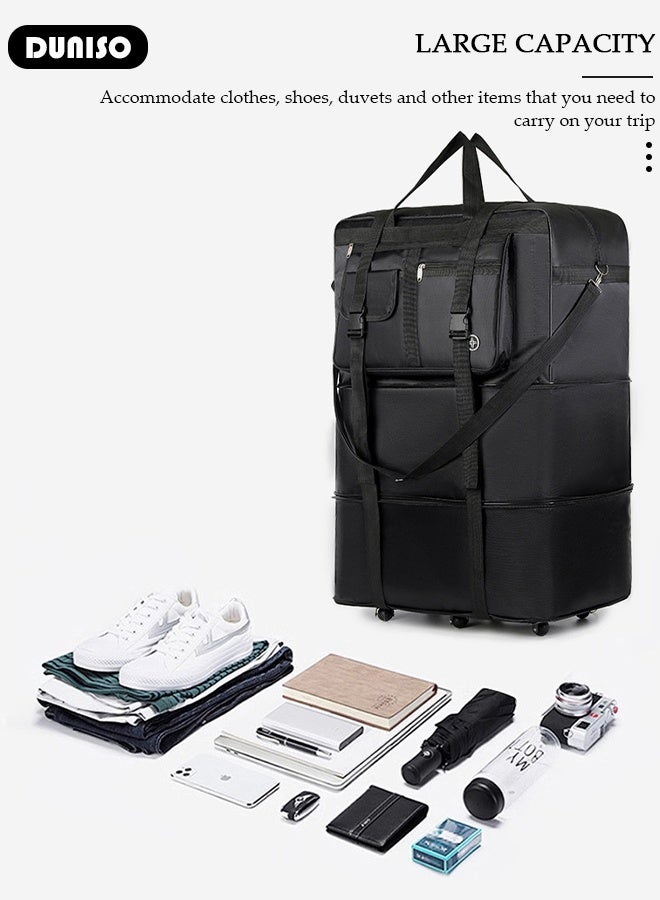 DUNISO Travel Duffle Bag Expandable Foldable Oxford Wheeled Rolling Duffel Bag Waterproof Lightweight Travel Luggage Bags with Wheels for Camping Hiking - Image 5