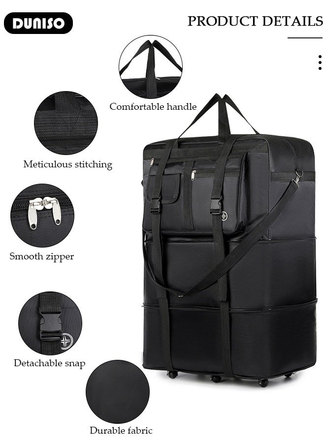 DUNISO Travel Duffle Bag Expandable Foldable Oxford Wheeled Rolling Duffel Bag Waterproof Lightweight Travel Luggage Bags with Wheels for Camping Hiking - Image 3