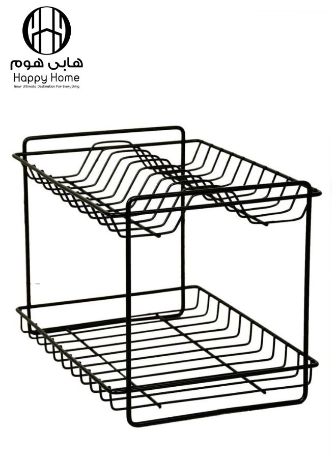 هابي هوم مطبقية أطباق معدنية من طبقتين بتصميم عصري رف تجفيف أطباق وأكواب من الستانلس المقاوم للصدأ سعة كبيرة لتنظيم أدوات المطبخ، مقاومة للصدأ وسهلة التنظيف مناسبة للمطابخ الحديثة38x27 سم - أسود - Image 2