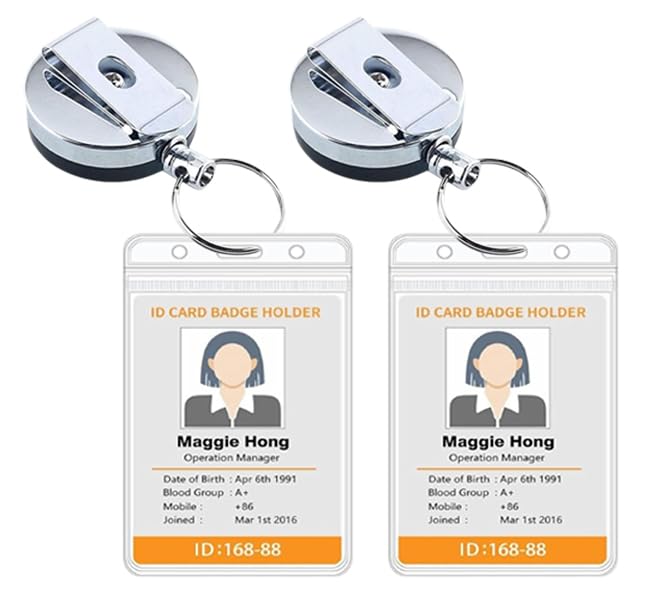 AccuPrints Pack of 2 Metal Badge Id Card Holders with Silicon Card Holder for Office Employee and Staff Retractable YOYO Badge Reel Steel and Black Lanyard for Id Cards - Image 1