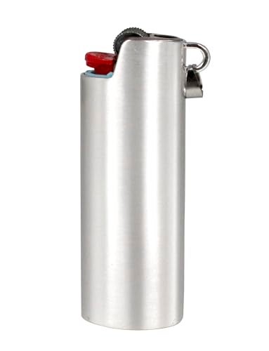 HUMWE Metal Lighter Case Cover Reusable for Bic Regular J6 lighters Sleeve Holder with Ring Necklace Accessories Gold