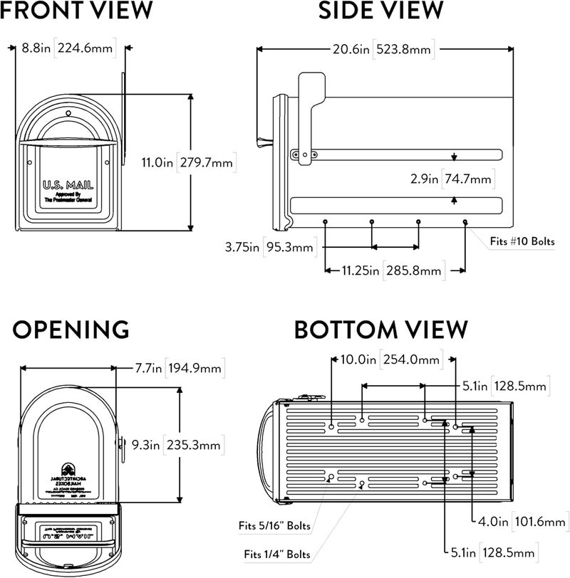 ARCHITECTURAL MAILBOXES Mapleton™ Heavy Duty Steel Metal Post Mounted Mail Box for Outside, Rubbed Bronze, Large Curbside Mailbox with Magnetic Latch - Image 5