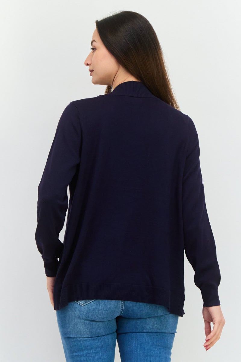 89th + Madison Women Split Neck Solid Cardigan, Navy - Image 3