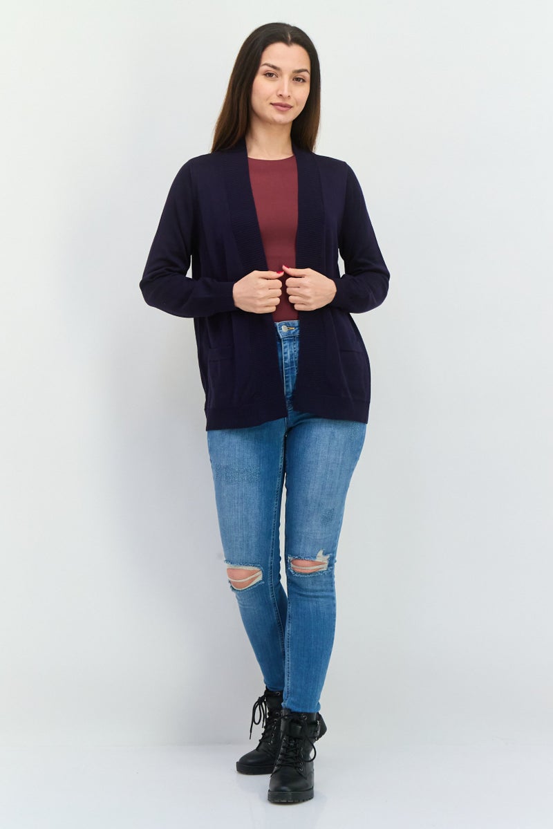 89th + Madison Women Split Neck Solid Cardigan, Navy - Image 4