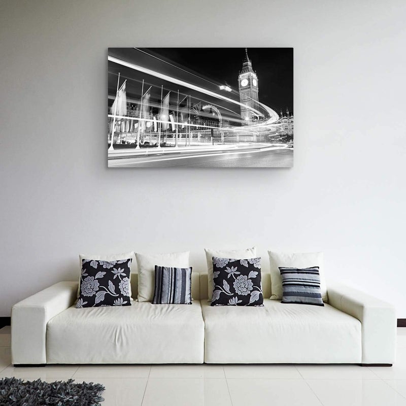 Startonight Canvas Wall Art Black and White Abstract Big Ben Lights London UK Europe - Large Framed 80 x 120 cm - Image 3