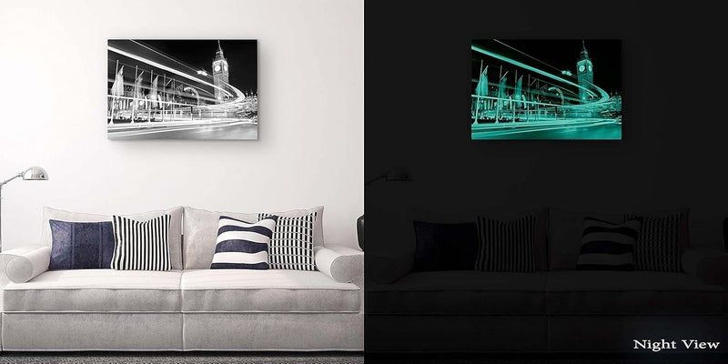 Startonight Canvas Wall Art Black and White Abstract Big Ben Lights London UK Europe - Large Framed 80 x 120 cm - Image 5