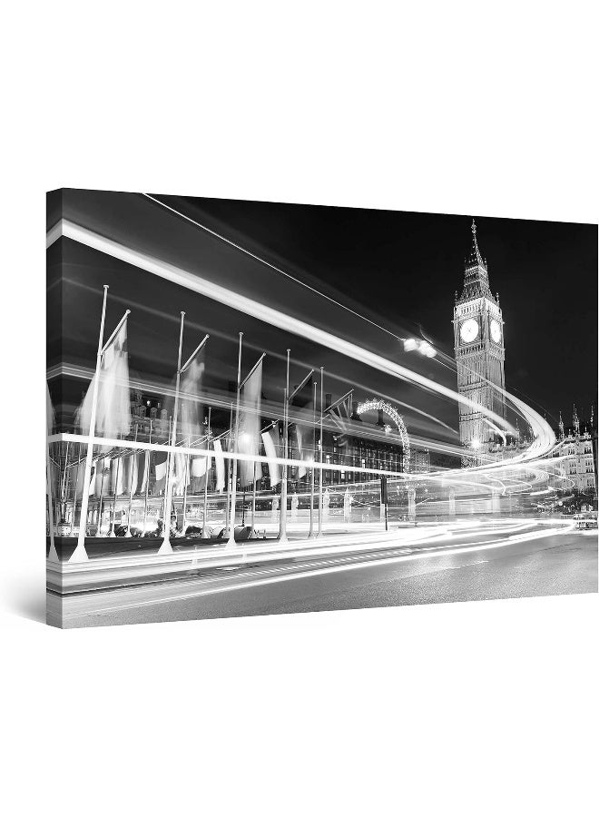 Startonight Canvas Wall Art Black and White Abstract Big Ben Lights London UK Europe - Large Framed 80 x 120 cm - Image 1