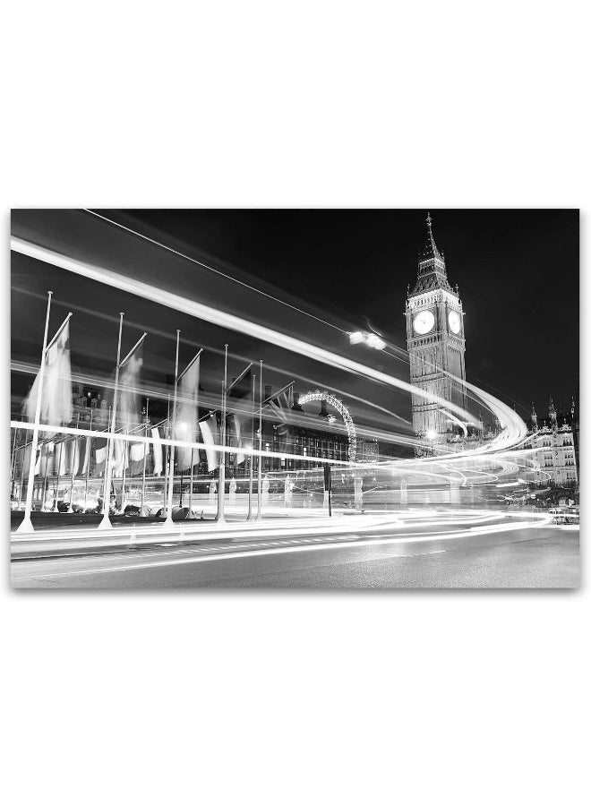 Startonight Canvas Wall Art Black and White Abstract Big Ben Lights London UK Europe - Large Framed 80 x 120 cm - Image 2