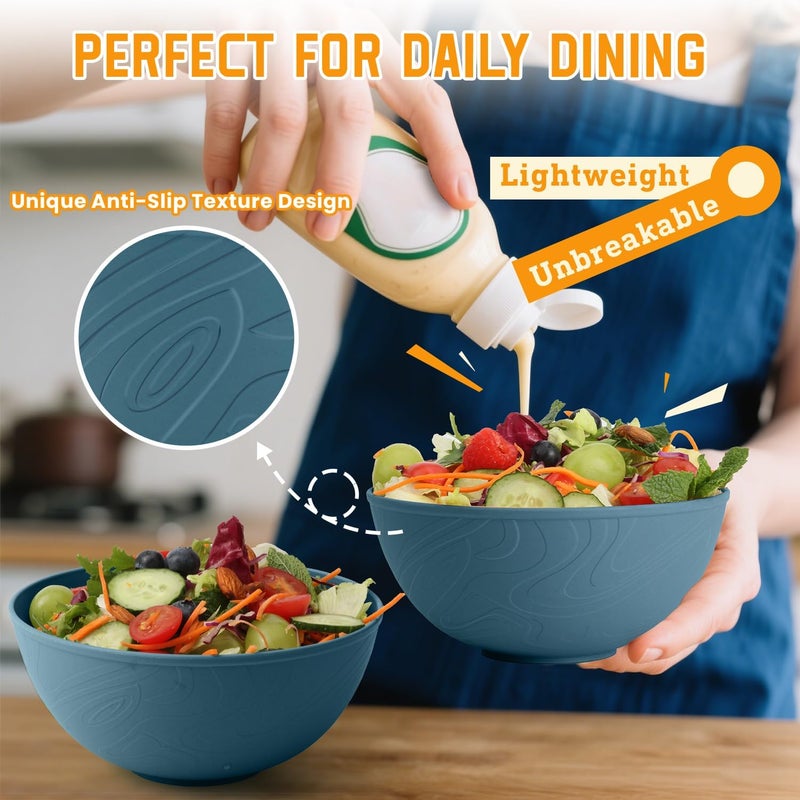 Homienly Bowls for Kitchen Premium Wheat Straw Bowl 6 PCS Unbreakable LIghtweight Salad Bowl with Texture Alternative to Plastic Bowls Reusable Microwave and Dishwasher Safe Freezer Safe Blue - Image 5
