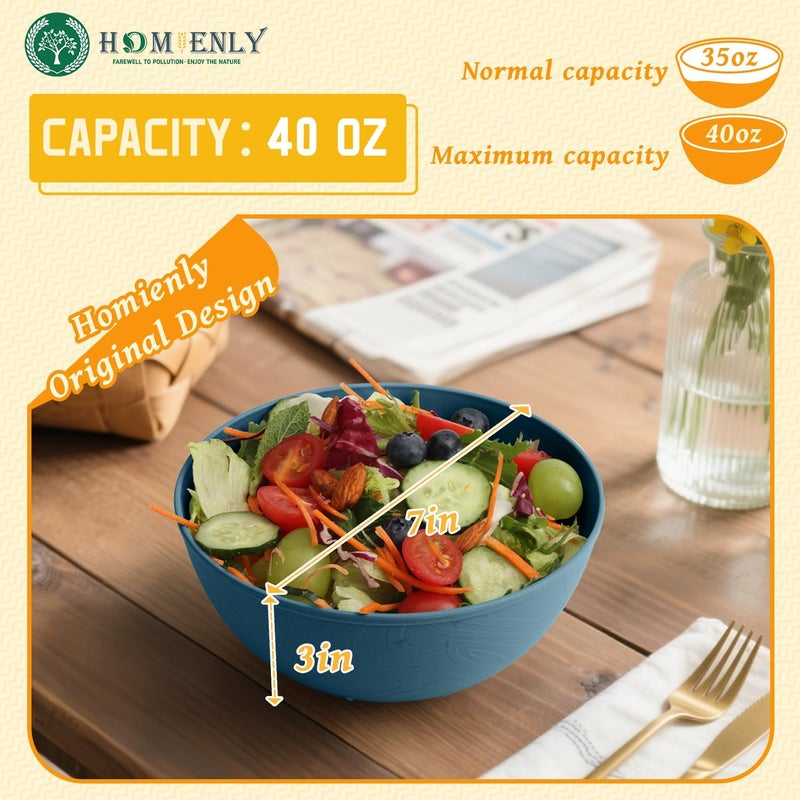Homienly Bowls for Kitchen Premium Wheat Straw Bowl 6 PCS Unbreakable LIghtweight Salad Bowl with Texture Alternative to Plastic Bowls Reusable Microwave and Dishwasher Safe Freezer Safe Blue - Image 2