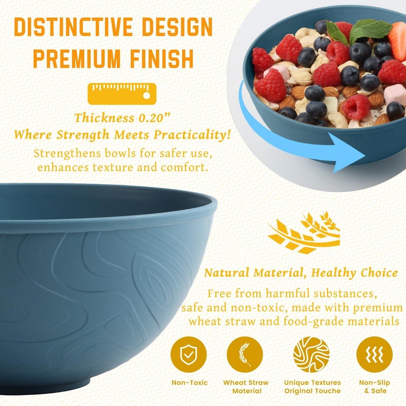 Homienly Bowls for Kitchen Premium Wheat Straw Bowl 6 PCS Unbreakable LIghtweight Salad Bowl with Texture Alternative to Plastic Bowls Reusable Microwave and Dishwasher Safe Freezer Safe Blue - Image 3