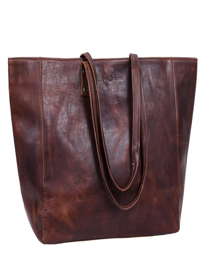 ANTONIO VALERIA Avery Pull Up Brown Leather Tote/Top Handle Shoulder Bag for Women - Image 1