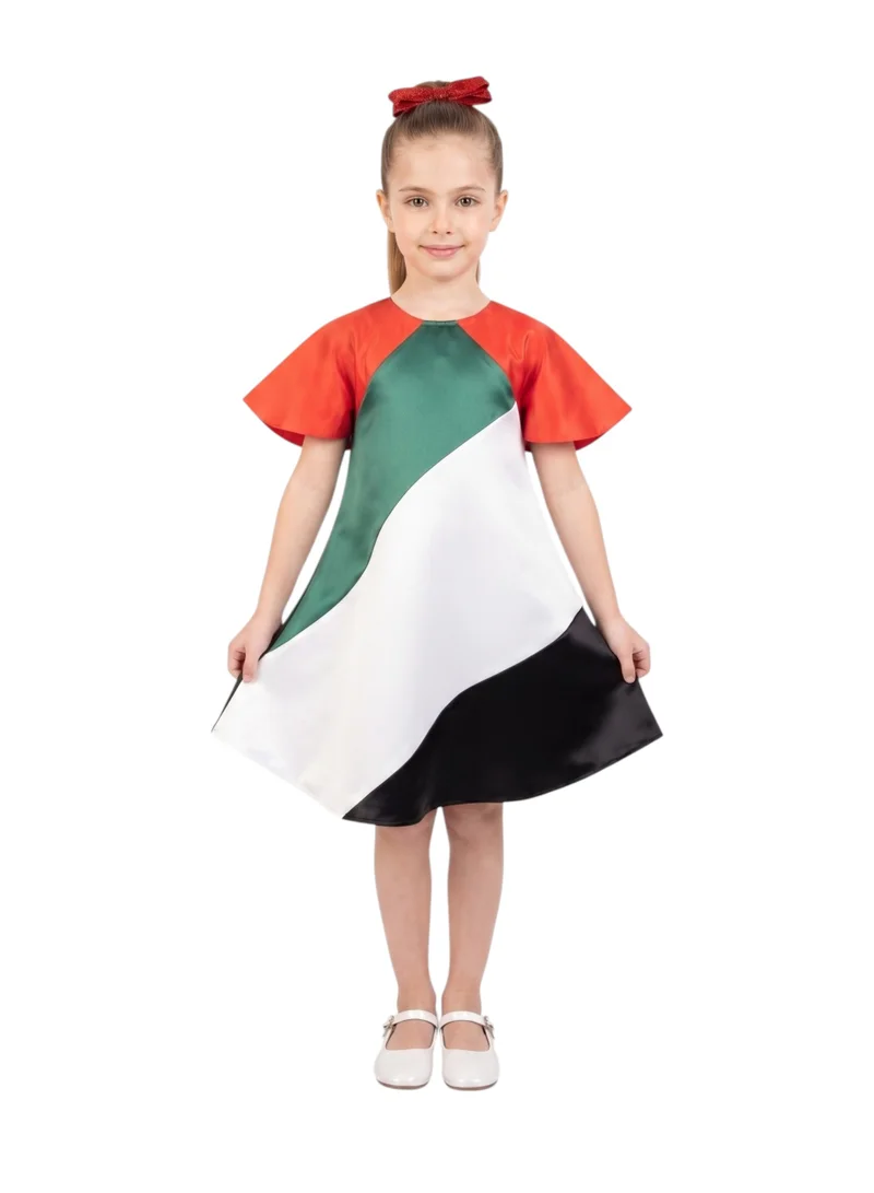 بيداني Little Patriot UAE National Day Asymmetric Wave Satin Dress