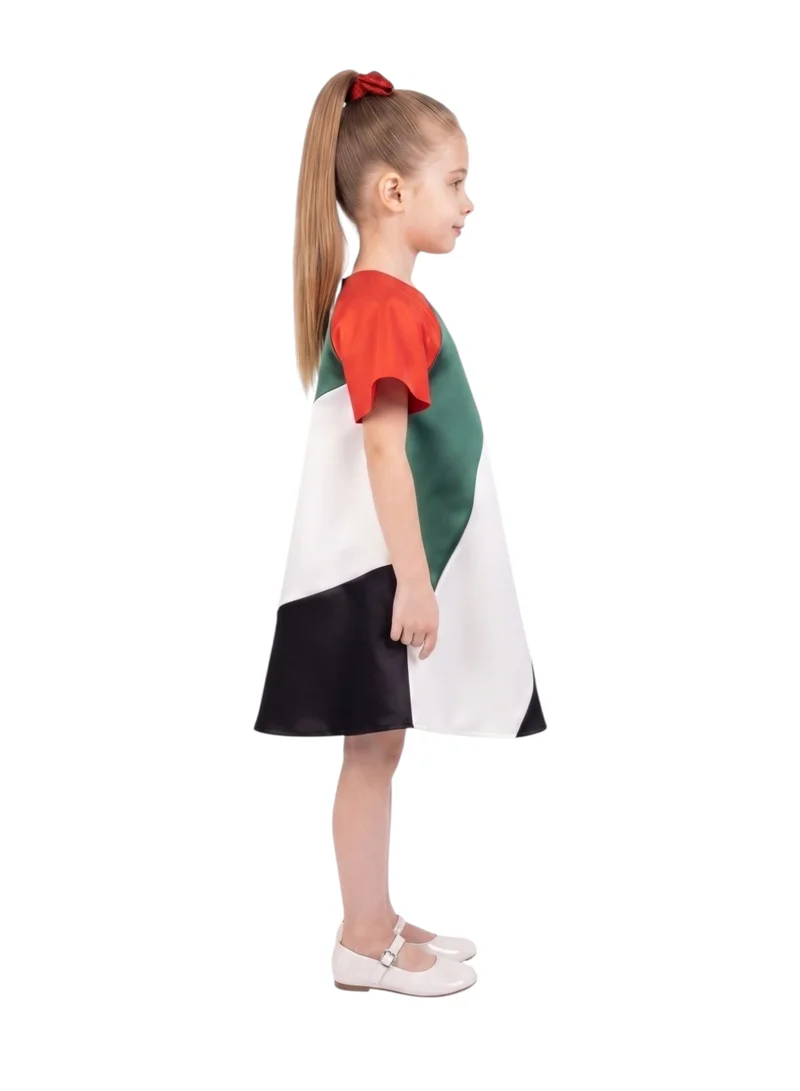 بيداني Little Patriot UAE National Day Asymmetric Wave Satin Dress