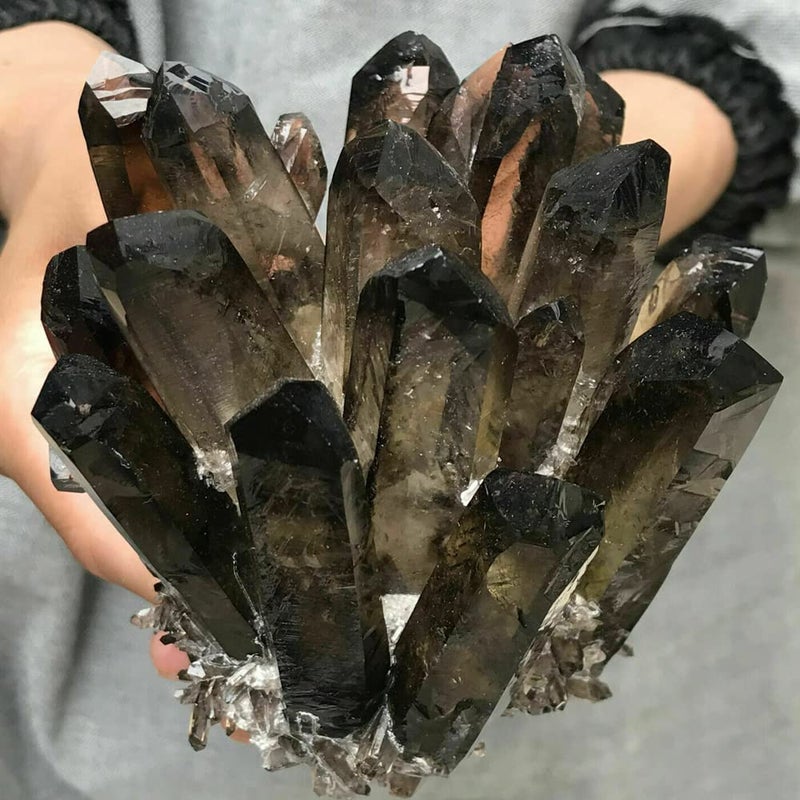 Sierslo 500600g Healing Crystal Stone Natural Black Quartz Crystal Cluster Tea Crystal Decoration