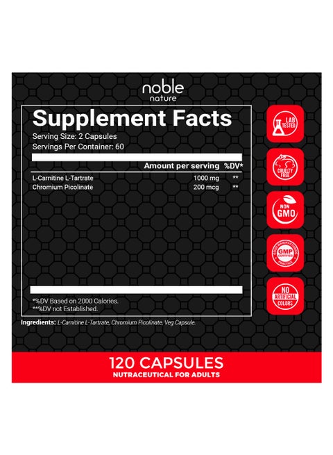 noble nature L-Carnitine L-Tartrate - 1000 MG - 120 Veg Capsules - Helps  Boost Energy and Enhance Muscle Recovery for Improved Performance | Best  Price Kuwait