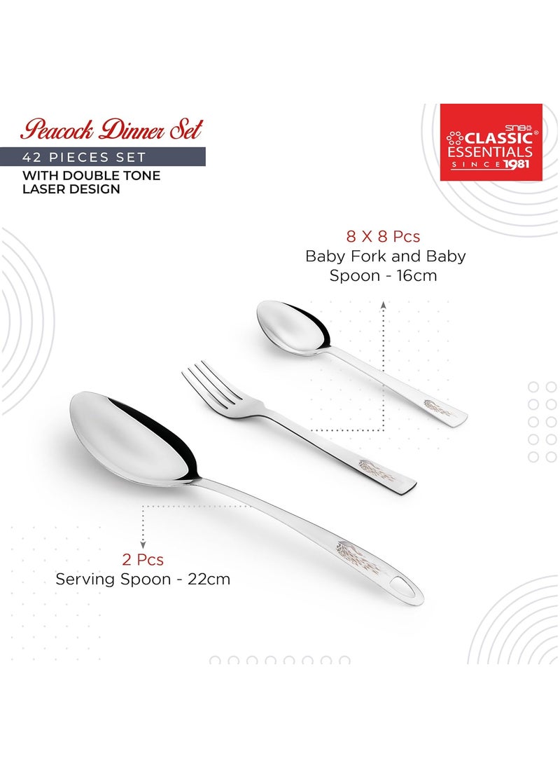 Classic Essentials Classic Essentials Stainless Steel Dinner Set|Serves 4 People|Heavy Gauge|Kitchen Set|Permanent Laser-Peacock, Set of 42  - Image 5
