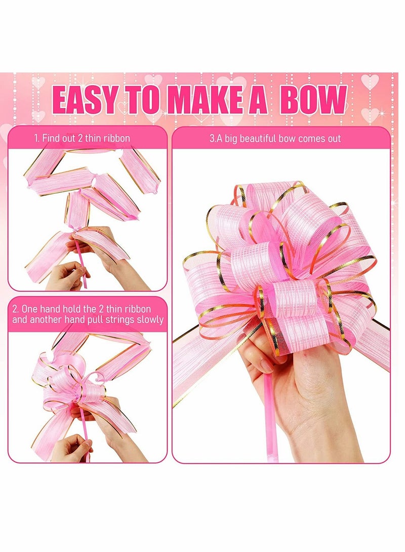 SYOSI Pull Bow Wrapping, Ribbon Pull Bows, for Wedding Baskets, Multicolor Ribbon Bow to Wrap Box or Floral Decoration, 6 Inches Diameter, 20 Pieces (Pink) - Image 5