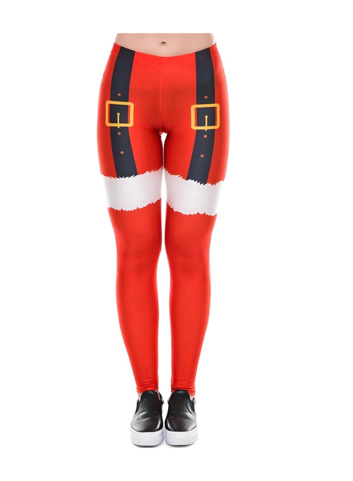 إسكدنيا النساء مطبوعة عيد الميلاد ملابس عالية الخصر عيد الميلاد ضيق العطلة بنطلون رقيقة - Image 1