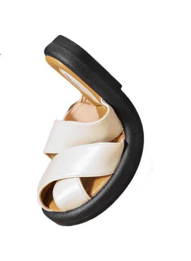ZHR Women'S Summer Cross-Band Wide Strap Slides Fashion Outdoor Women'S Sandals Ab12 Beige Size 40 - Image 2