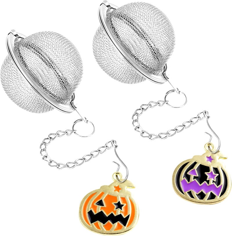 YOIYINI Halloween Stainless Steel Mesh Tea Infuser, 2.1 inch Tea Ball with Pumpkin Ornaments Tea Strainer Tea Diffuser Tea Steeper for Filtering Tea,Tea Infusers for Loose Tea (Halloween Pumpkin, 2PC) - Image 1