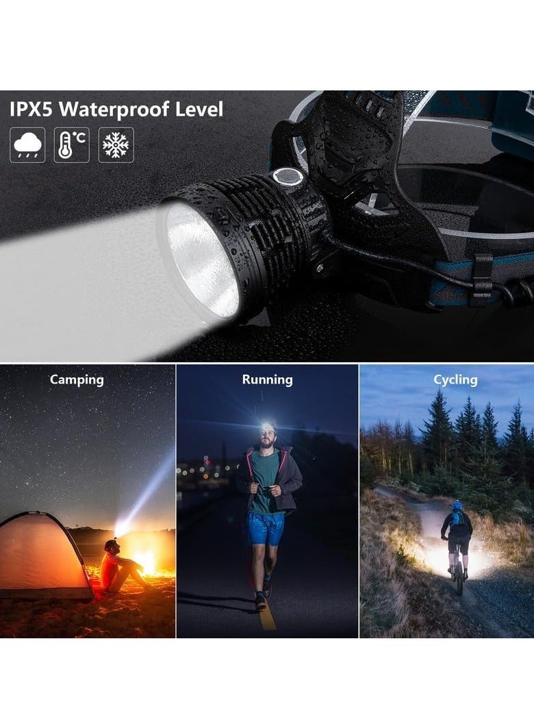 ارواق مصباح أمامي فائق السطوع بقوة 90000 لومن مع 4 أوضاع قابلة للتعديل بزاوية 90 درجة ومقاوم للماء IPX5 ومصباح أمامي قابل لإعادة الشحن عبر USB للتخييم والجري والصيد وركوب الدراجات والتسلق والمشي لمسافات طويلة - Image 5