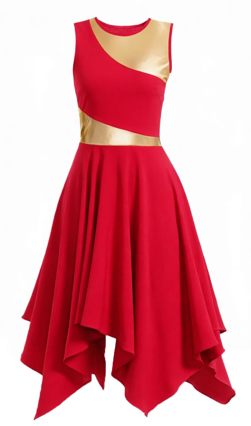 ORIDOOR Womens Praise Dance Dress with Sleeveless Metal Blocks an Irregular Hem Lyrical Worship Dance Costume 06Red Large - Image 2