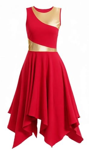 ORIDOOR Womens Praise Dance Dress with Sleeveless Metal Blocks an Irregular Hem Lyrical Worship Dance Costume 06Red Large - Image 1