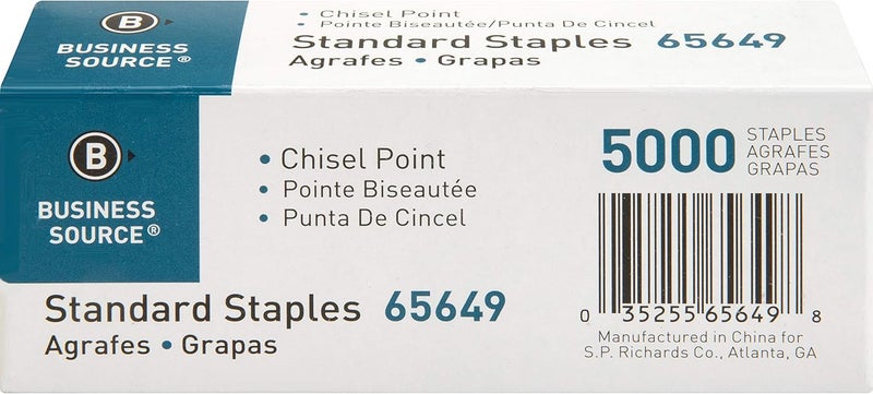 Business Source Chisel Point Standard Staples - Box of 5000 (65649), Silver - Image 2