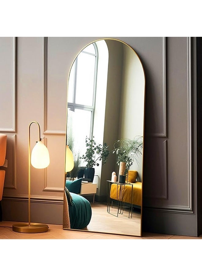 NAMA Anti Shock  frame Full length Mirror 160cm x55cm with metal stand and can be hanged on the wall Premium Curved Standing, with 1.6 cm Thick Aluminium Frame and Fixed Back Panel, Decorative Mirror for Living Room, Sleep, Dressing(gold) - Image 1
