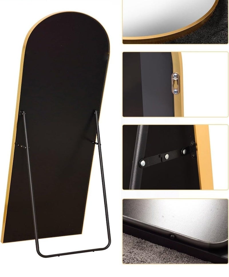 NAMA Anti Shock  frame Full length Mirror 160cm x55cm with metal stand and can be hanged on the wall Premium Curved Standing, with 1.6 cm Thick Aluminium Frame and Fixed Back Panel, Decorative Mirror for Living Room, Sleep, Dressing(gold) - Image 2