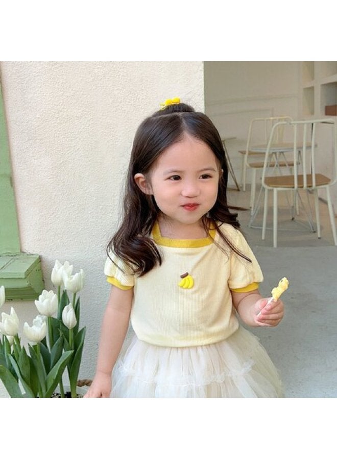 Summer New Girls' Short-sleeved Shirt Versatile Fashionable Fashionable Cute Candy Striped Ice Silk Comfortable T-shirt