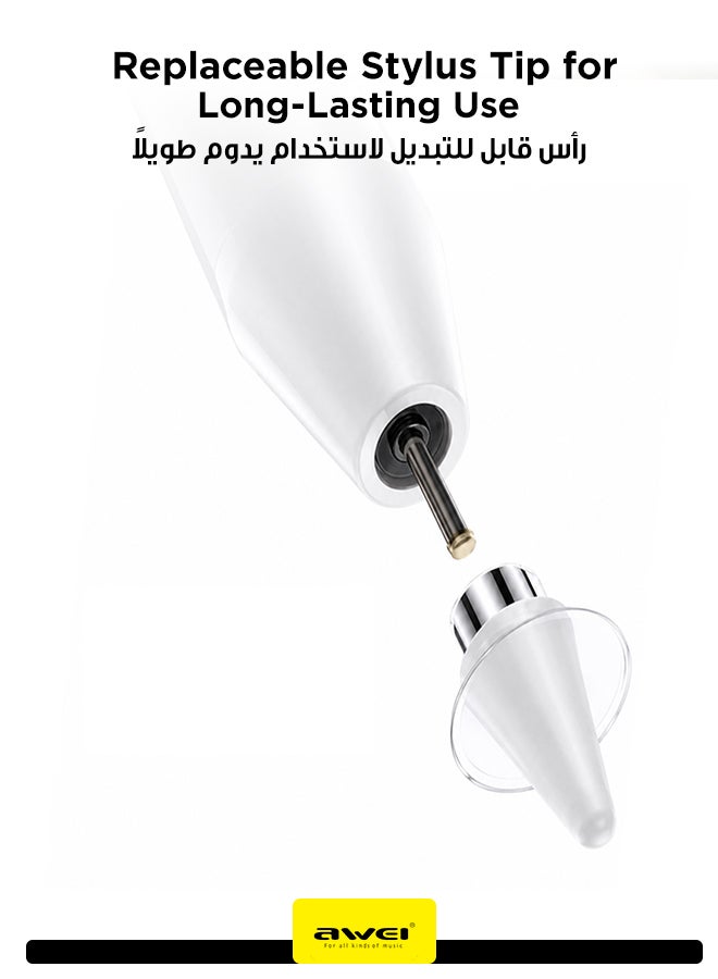أوي Rechargeable Stylus Pen for Smartphones, Tablets & Educational Devices - Type-C Charging, Magnetic Attachment, High Precision Writing & Drawing, Compatible with Most Capacitive Touch Screens white - Image 3