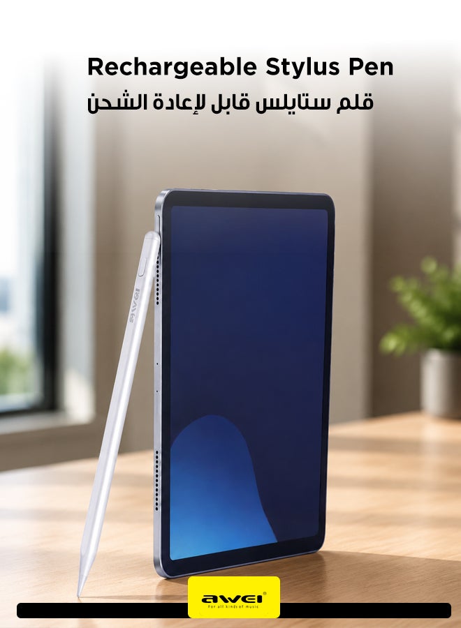 أوي Rechargeable Stylus Pen for Smartphones, Tablets & Educational Devices - Type-C Charging, Magnetic Attachment, High Precision Writing & Drawing, Compatible with Most Capacitive Touch Screens white - Image 2