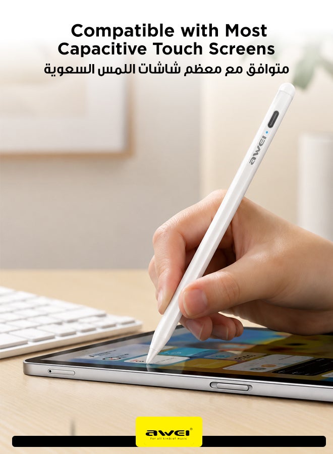 أوي Rechargeable Stylus Pen for Smartphones, Tablets & Educational Devices - Type-C Charging, Magnetic Attachment, High Precision Writing & Drawing, Compatible with Most Capacitive Touch Screens white - Image 4