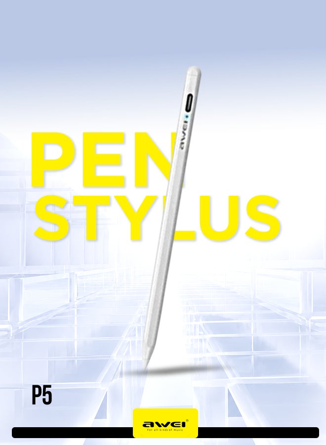 أوي Rechargeable Stylus Pen for Smartphones, Tablets & Educational Devices - Type-C Charging, Magnetic Attachment, High Precision Writing & Drawing, Compatible with Most Capacitive Touch Screens white - Image 1
