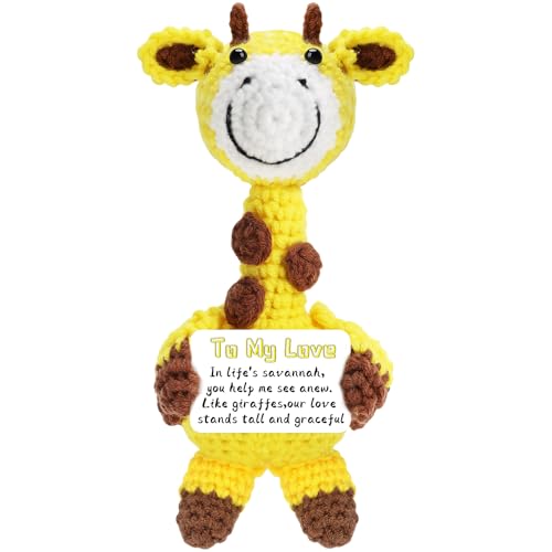 DAFURIET Handmade Positive Crochet Animals Gifts for Her/Him/Women/Men, To My Love Emotional Stuffed Giraffe Thank You Present Gift for Anniversary, Weeding, Christmas, Valentines, Birthday and Special days - Image 1