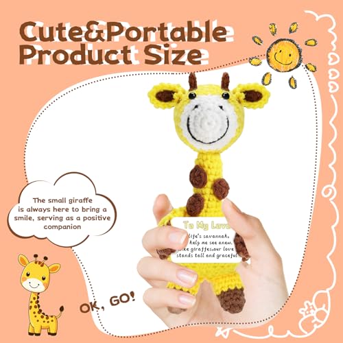 DAFURIET Handmade Positive Crochet Animals Gifts for Her/Him/Women/Men, To My Love Emotional Stuffed Giraffe Thank You Present Gift for Anniversary, Weeding, Christmas, Valentines, Birthday and Special days - Image 2