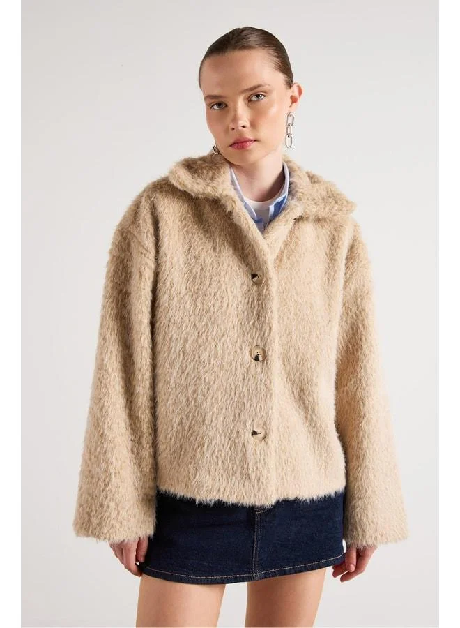 mina aise Women's Stone Plush Fabric Unlined Short Coat 30047.