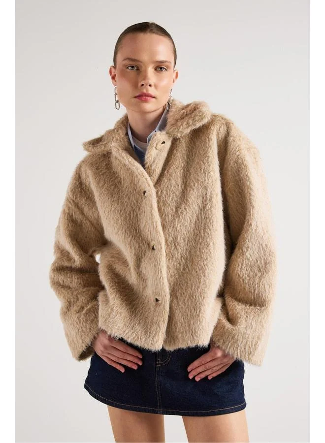 mina aise Women's Stone Plush Fabric Unlined Short Coat 30047.