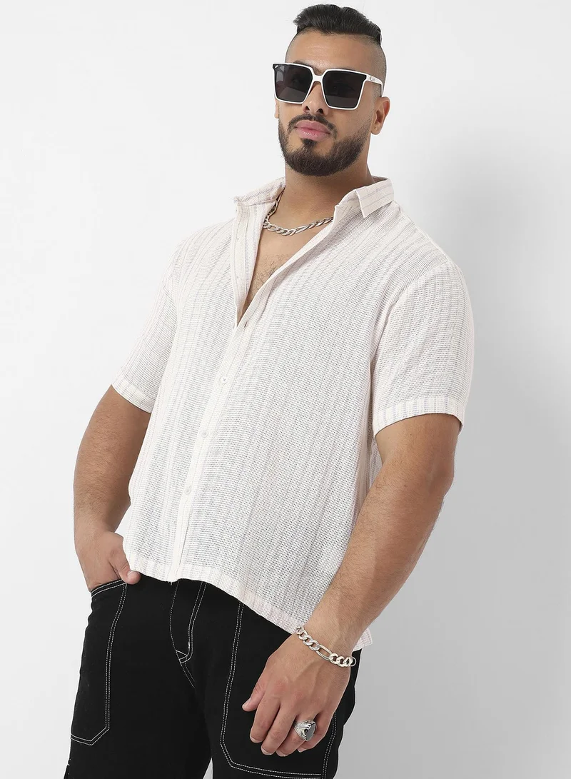 Unbalanced Striped Woven Shirt