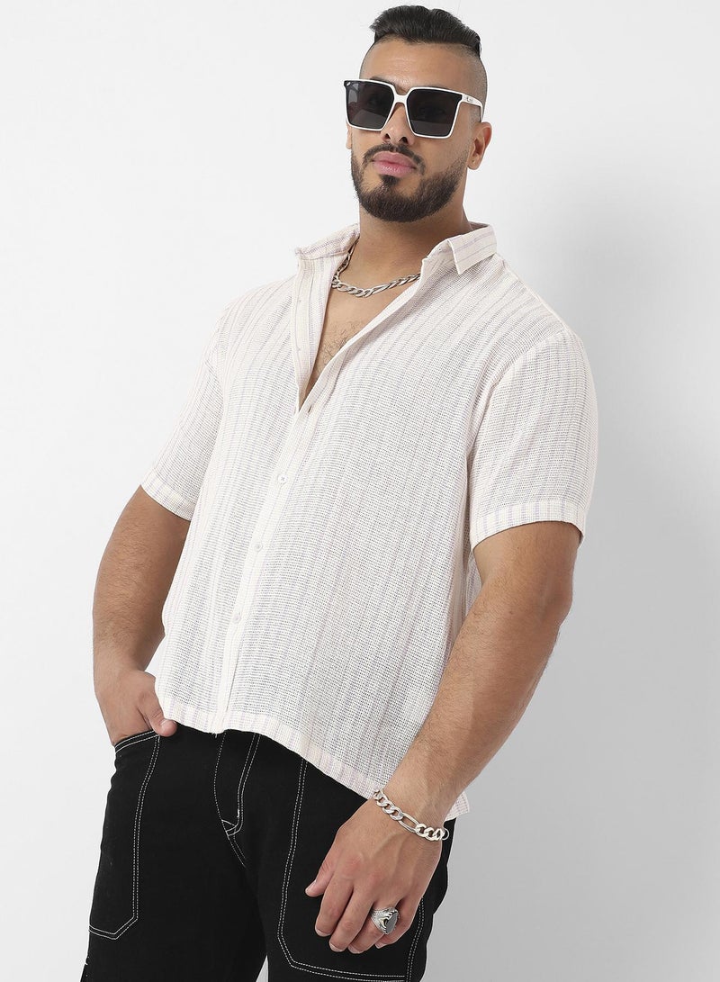 Instafab Plus Unbalanced Striped Woven Shirt - Image 1